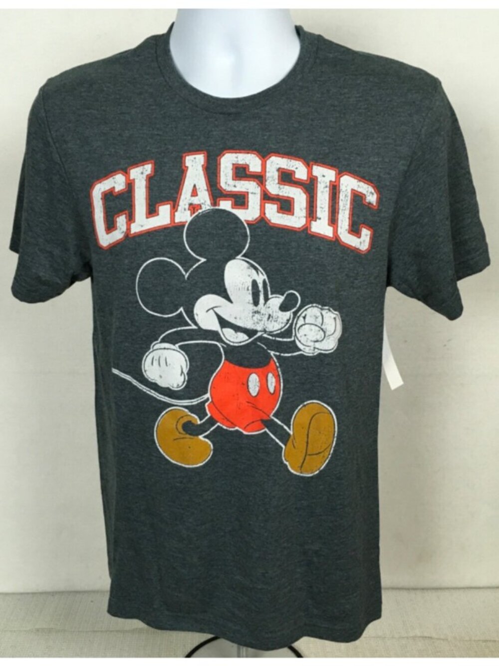 Disney T shirt Unisex Size S 34 Gray Classic Mickey Mouse Short Sleeves New